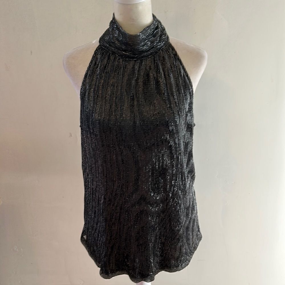 Nine West black metallic halter top with tie back Size M New